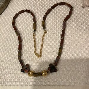 Vintage Brown and Gold Toned Beaded Necklace